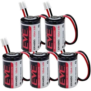 5Pcs Brand New EVE ER14250 3.6V LS14250 1/2 AA Size 1200mAh Battery, w/ Plug - Picture 1 of 6