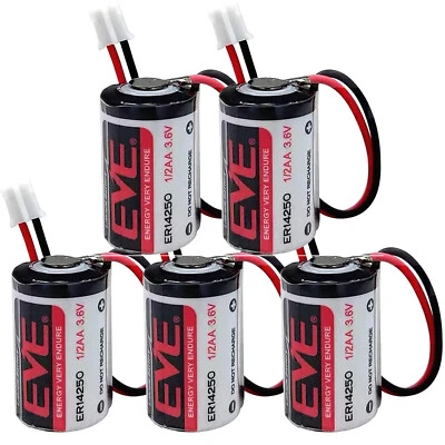 5Pcs Brand New EVE ER14250 3.6V LS14250 1/2 AA Size 1200mAh Battery, w/ Plug - Image 1 of 4