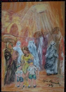 JUDAICA MANNEBERG SOFIE 1920-2009 Israeli Artist PASTEL PAINTING JERUSALEM - Picture 1 of 2