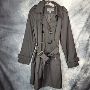 Covington Trench Coat W/Belt Womens SZL Black Long Sleeve 3/4 Length Lining - Picture 1 of 13