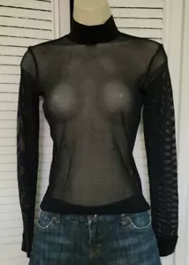 Necessary Objects Black Mesh Turtleneck Long Sleeve Top size Small - Picture 1 of 4