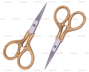 4" Multi Purpose Print Style Small Embroidery Fancy Scissors Gold Plated - Picture 1 of 2