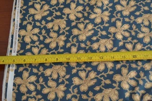 By 1/2 Yd, Tan Floral on Navy Quilt Cotton, Andover/Carolina/Morton/5311, M8608 - Picture 1 of 6