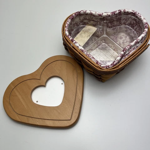 2000 Longaberger Celebration Heart Basket & Lid Photo Holder, Liner & Protectors Cover