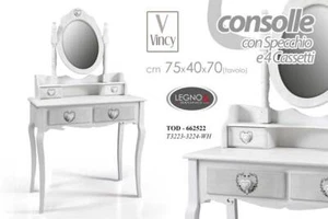CONSOLLE TAVOLO TRUCCO SPECCHIO SHABBY CHIC BIANCO Make Up CUORE LEGNO 75*40*H70 - Foto 1 di 1