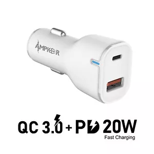 Adaptador de coche doble puerto QC 3.0 + PD 20W adaptador de carga rápida cargador blanco - Imagen 1 de 4