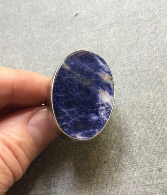 SODALITE Oval Shape Gemstone Sterling Silver Statement Ring Size 7,6,8Adjustable - Image 1 of 4