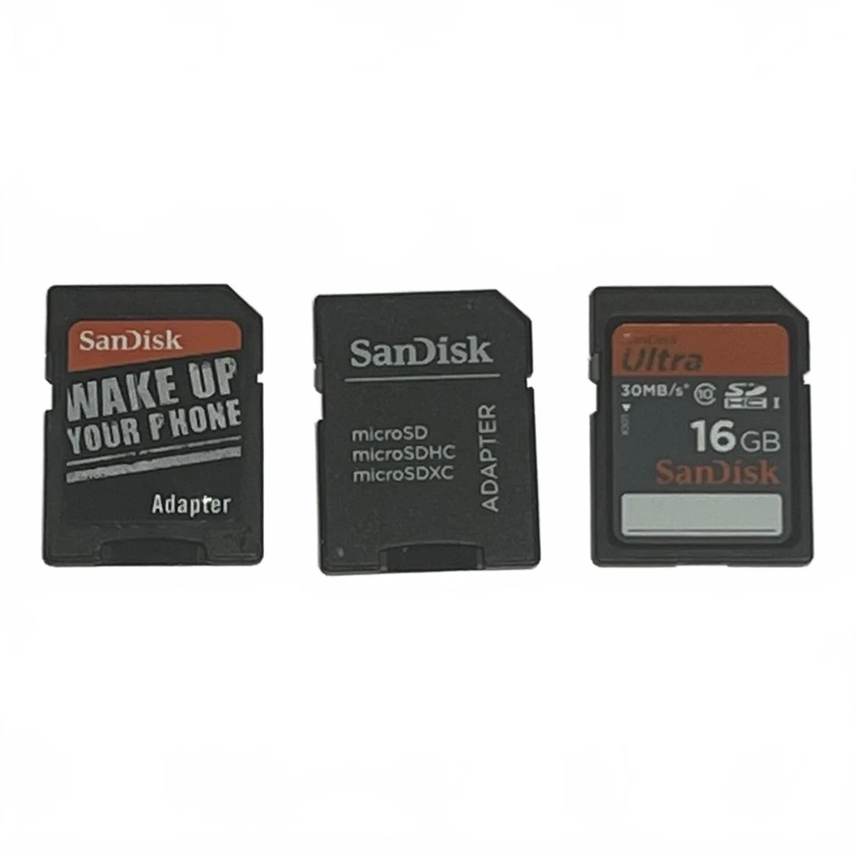 SanDisk - Лот из трех - два адаптера microSD + одна карта Ultra 16 ГБ 30 МБ/с SDHC - Изображение 1 из 2