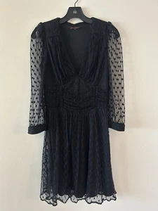 BETSEY JOHNSON Black Swiss Dot Lace Mesh Shoulder Pad Goth V-Neck Sz 8 - Picture 1 of 8