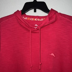 NWT~Medium~Tommy Bahama Hoodie Bali Beach Long Sleeve Cotton Pink Plumeria Red - Picture 1 of 13