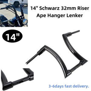 14" Schwarz 32mm Riser Ape Hanger Lenker For Harley Street Electra Glide 00-2013 - Bild 1 von 13