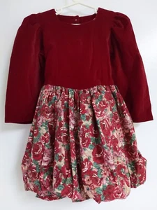 Cotton Collection Kids VTG Girls Red Velvet Floral Floral Print Dress 4T Holiday - Picture 1 of 5