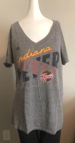 🏀   Adidas Indiana Fever WNBA Gray V-Neck T-Shirt Women's Size 2XL Cover