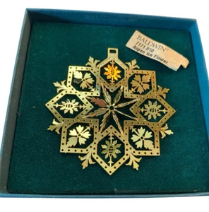 1998 Baldwin Messing 24 Gold kt beschichtet "Aspen Ice Flower" Weihnachtsschmuck Vintage - Bild 1 von 7