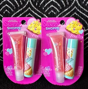 2pk SWEET SHOPPE CUPCAKE LIP BALM & PEACH COLOR LIP GLOSS TEEN MAKEUP LIPGLOSS - Picture 1 of 4