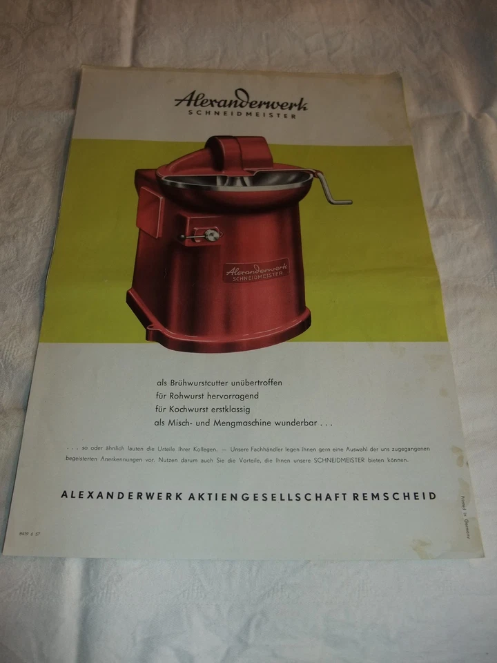 Fleischer Metzker Prospekt Alexanderwerk Schneidmeiser Wurstcutter Mischmaschine - Bild 1 von 1
