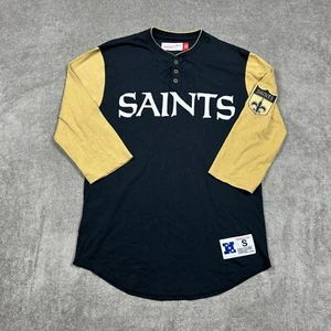 Mitchell Ness New Orleans Saints Shirt Mens Small 3/4 Sleeve Raglan Henley - Picture 1 of 10