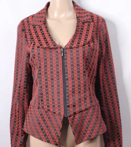 Samuel Dong Red Black Geometric Blazer Jacket Fitted Zip Long Sleeves S - Picture 1 of 8
