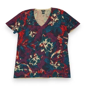 Ann Taylor Womens Multicolor T-Shirt Floral Short Sleeve V Neck Size XL - Picture 1 of 3