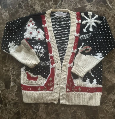 Lauren Hansen женщин свитер кардиган школы учитель РЕДКАЯ Рождественский праздник - Изображение 1 из 4