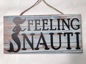Handmade Rustic Aqua Blue Mermaid Hanging Wood Sign Beach Summer Nautical 10" - Picture 1 of 6
