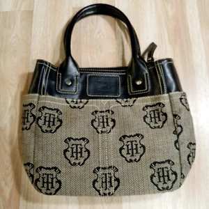 Tommy Hilfiger Purse Handbag Tote Brown w/ Black Leather - Picture 1 of 11