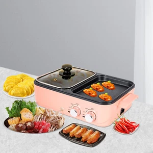2in1 Electric Hot Pot 1500W Non-Stick Korean BBQ Plate Pan Shabu Grill Barbecue - Picture 1 of 16