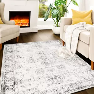Rugs 3X5 - White Cream/Grey Area Rugs - Kid & Pet Friendly Washable Rugs 3X5-3X5 - Picture 1 of 12