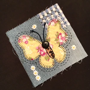 Butterfly Jeans Patch Upcycled Cottagecore Floral Gingham Slow Stitch 6 x 6 - Picture 1 of 6