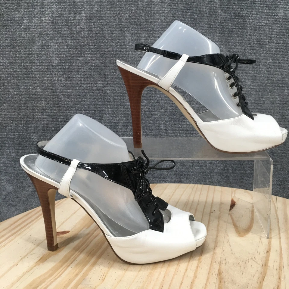 Guess By Marciano High Heels Womens 7.5 M Pump Peep Toe Stiletto Black White - Image 1 of 4