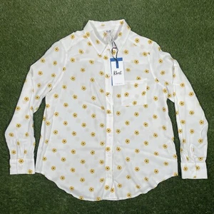 Khost Soft White Shirt Blouse With Yellow Flowers Women UK 14 Floral Long Sleeve - Picture 1 of 9