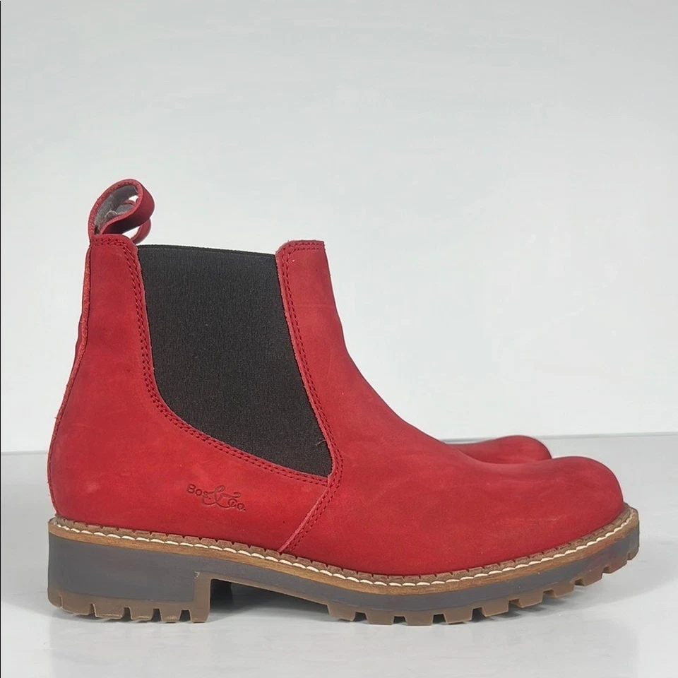 Bos & Co Red Leather Lug Sole Chelsea Boots / SZ 39 or 8-8.5 - Image 1 of 4
