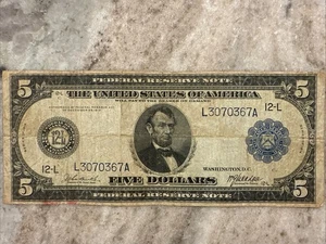 1914 Large Size $5 FRN San Franscisco Circulated (F/F+) Fr. 888 (Burke/McAdoo) - Picture 1 of 8