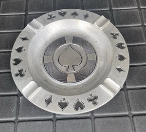 WILTON ARMETALE VINTAGE PEWTER LET THE CARD GAMES BEGIN ASHTRAY - Picture 1 of 11