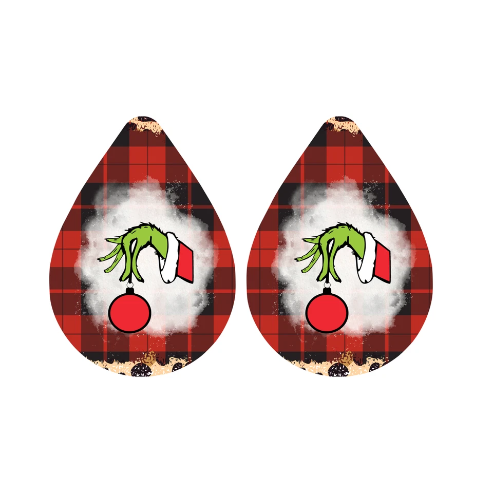 Divertidos Pendientes Grinch Navidad Colgantes Lágrima Estampado Ambos Lados Foto 1 de 1