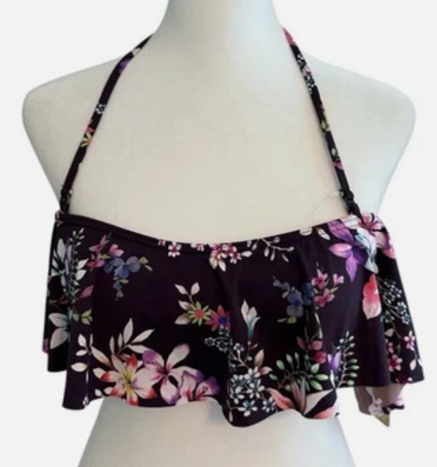 Hobie 比基尼泳装吊带上衣紫色热带花卉女式 S 码全新带标签 — 第 1/1 张图片