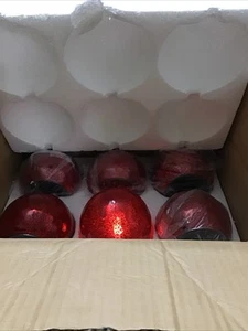 VALERIE PARR HILL S/6 LIGHTED MERCURY GLASS Red Crackle Flat Sphere - Picture 1 of 4