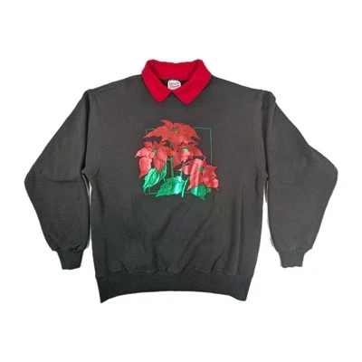Sudadera De Colección Pointsettia Metálica Navidad Cuello Lg Naturaleza Abuela Negra Foto 1 de 4