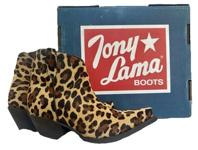 Bota Tony Lama Leopardo Anahi Gato Selvagem Cowgirl Cowboy Cabelo Ocidental Couro Tamanho 6 - Imagem 1 de 4