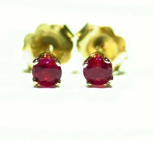 Vintage 14K Solid Gold Natural Round Cut Ruby Stud Engagement Earrings Designer  - Picture 1 of 4