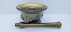 Vintage Pharmacy Bear Mortar & Coricidin Pestle Brass Bronze - Picture 1 of 10