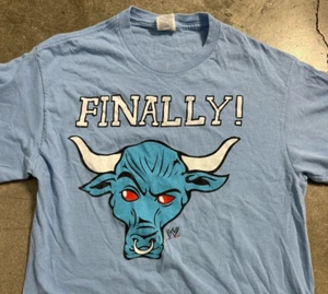 Y2K Vintage WWE The Rock FINALLY! Returns Wrestle Promo Tee Shirt Blue Bull Logo - Picture 1 of 12