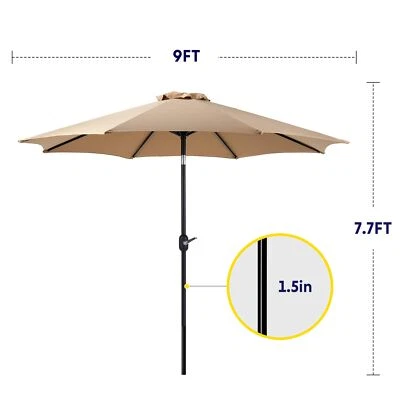 Paraguas Exterior 9FT Bronceado con Pulsador Inclinable Paquete de 1 o 2 o Base Soporte Foto 1 de 4
