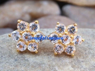 Natural  White topaz Gemstones 925 Sterling Silver Gold Plated Men Cufflinks #22 Foto 1 de 4