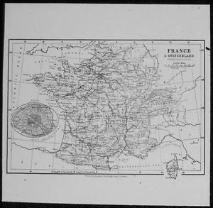 Diapositiva de linterna mágica de vidrio MAPA DE FRANCIA Y SUIZA DIBUJO C1910 - Imagen 1 de 2