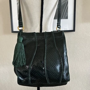 Bolso Bandolera SHARIF Vintage Piel Exótica Cuero Borla Verde Esmeralda - Imagen 1 de 9
