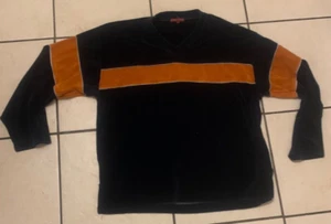 BUFFALO SOLDIER Navy blue/ Orange Striped  long sleeved shirt   SIZE L Velvet - Picture 1 of 5