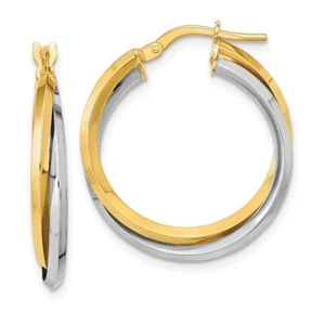 25.22mm 14k Yellow & White Gold Polished Twist Double Hoop Earrings - Picture 1 of 6