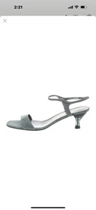 Salvatore FERRAGAMO Suede Ankle Strap Sandals Green Kitten Clear Heel Size 11 - Picture 1 of 6