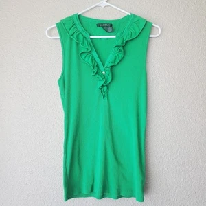LAUREN RALPH LAUREN ärmelloses Rüschen Blusentop Gr. M Damen grün Stretch - Bild 1 von 9